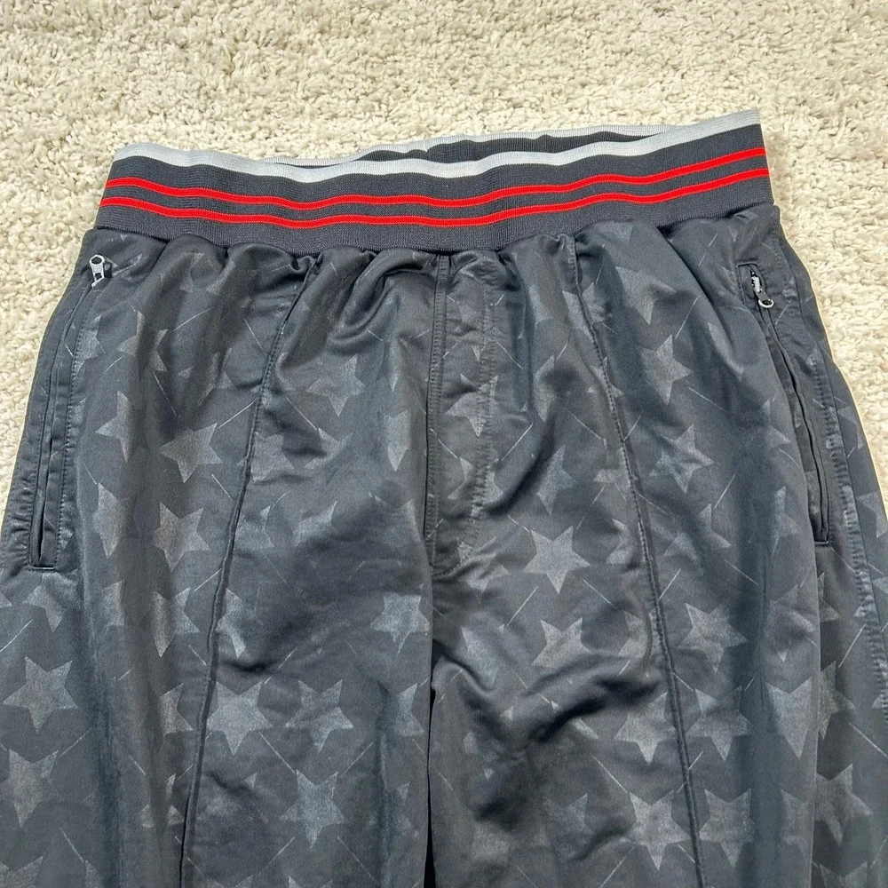 Cybertek Track Pants Large Black Star Print Striped Zip Ankle Russian Made